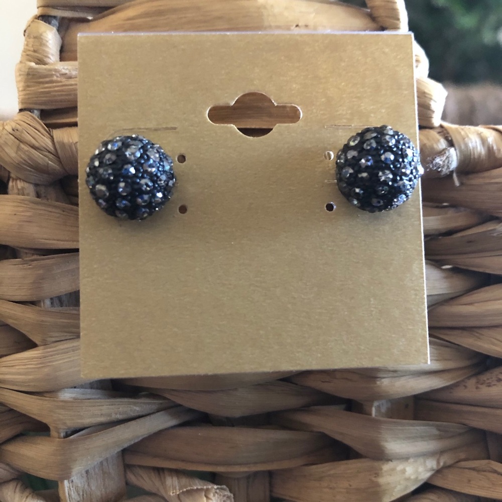 Black rhinestone disco ball pierced earrings